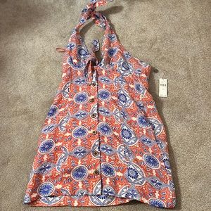 anthropologie orange and blue dress